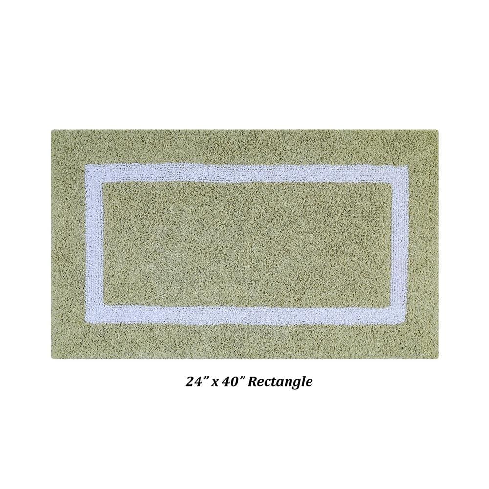 Sage and White Cotton Reversible Bath Rug, 24" x 40"