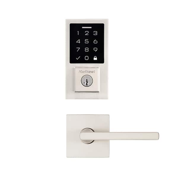Kwikset SmartCode 270 Touchpad Electronic Deadbolt with Halifax Square Satin Nickel Hall/Closet Door Handle Combo Pack