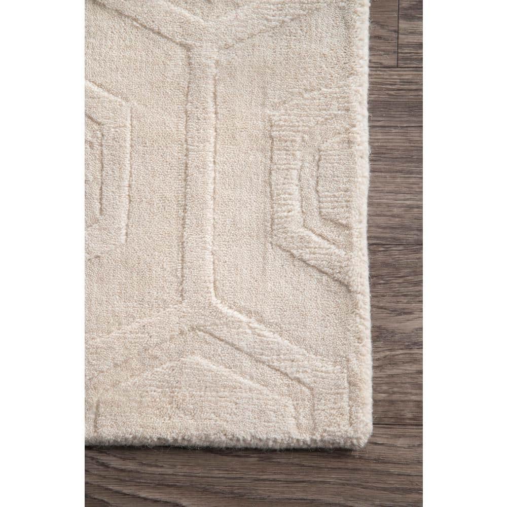 Handmade Ivory Geometric Tufted Wool Area Rug, 4' x 6'