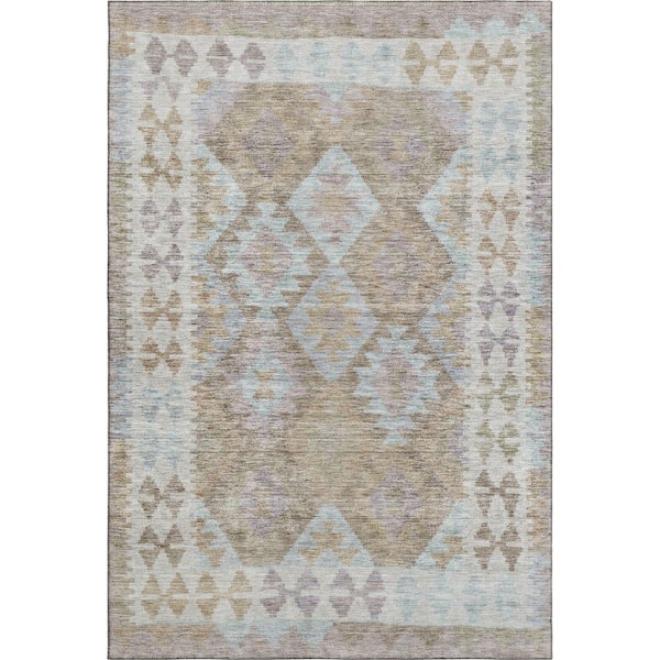 Mayfield Premium Machine Washable Abstract AMF1915 Khaki 3 ft. x 4 ft. Area Rug