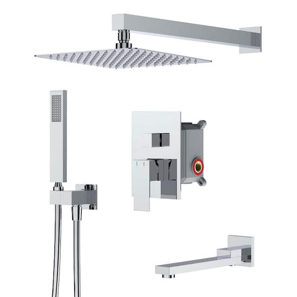 GIVING TREE 3-Spray Patterns with 2.0 GPM 12 in. Square Rainfall Shower Head Wall Mount Dual Shower Heads in Chrome