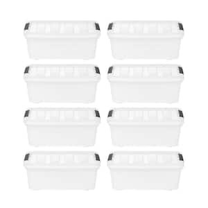 13 Qt. Stack and Pull Storage Tote, with Black Latching Clips in white, (8 Pack)