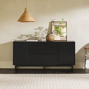 Modern Black Wood 63 in. Sideboard with Beveled Drawer Fronts