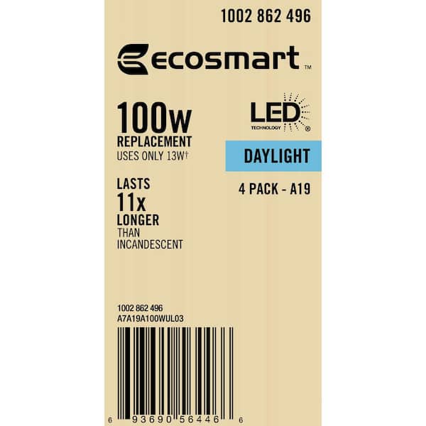 100-Watt Equivalent A19 Non-Dimmable LED Light Bulb Daylight 4-Pack 