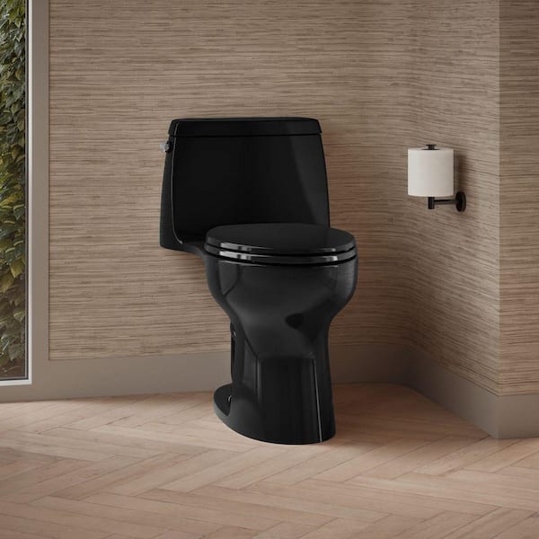 Santa Rosa 12 in. Rough In 1-Piece 1.28 GFP Single Flush Elongated Chair Height Toilet in Black with Soft Close Seat