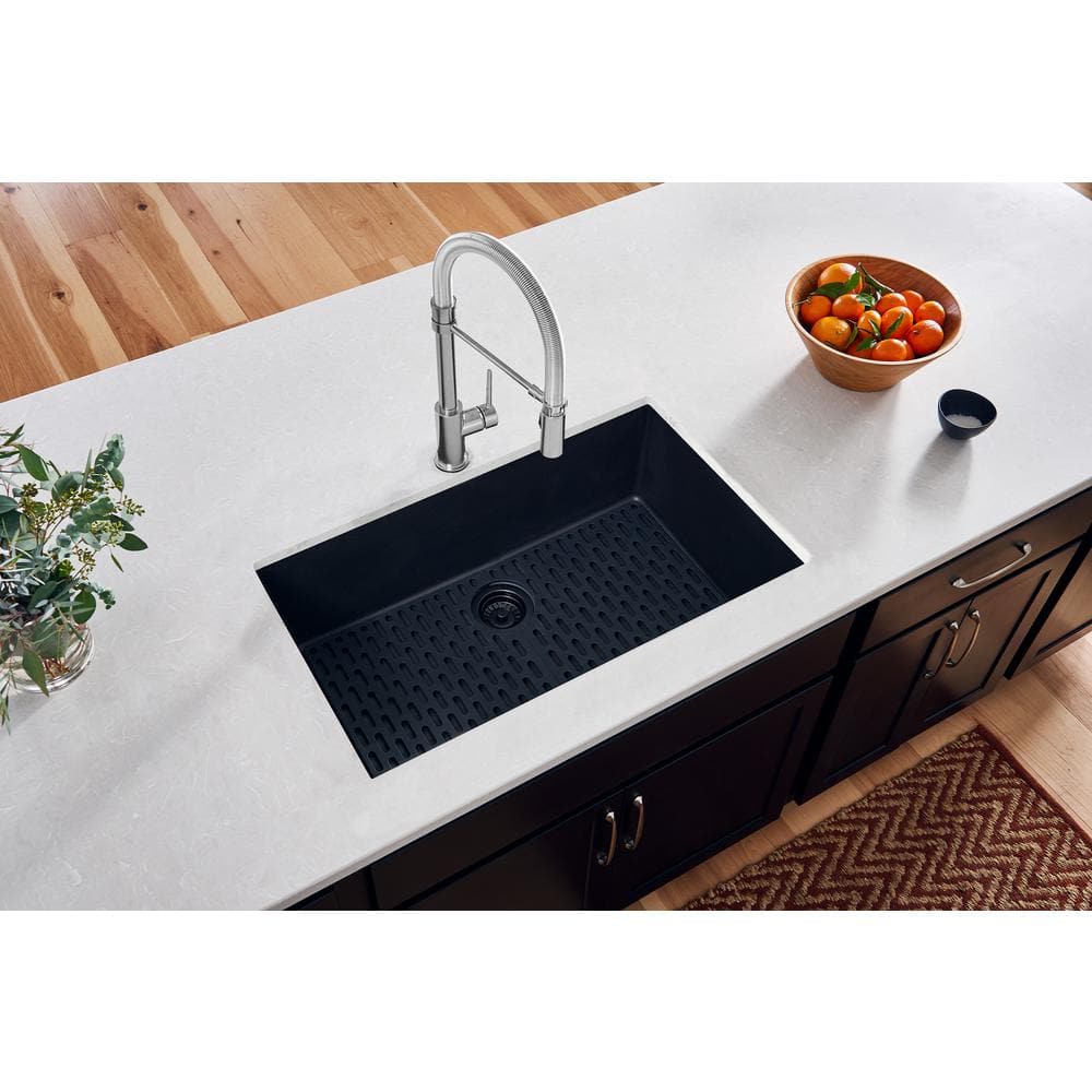 Midnight Black Granite Composite Undermount Single Bowl Kitchen Sink