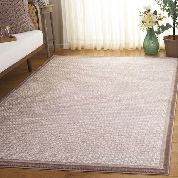 Prestige 8 ft. x 10 ft. Ivory/Brown Solid Border Area Rug