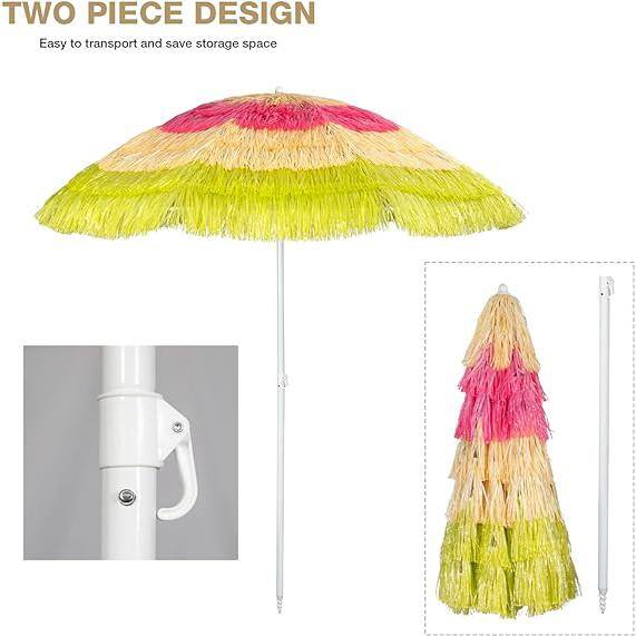 7 Ft Tiki Umbrella, Hawaiian Style Umbrella in Assorted