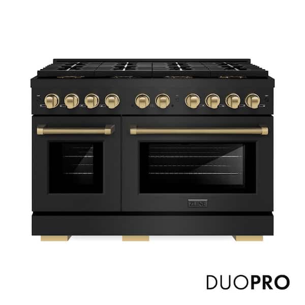 Autograph 48 in. Paramount Gas Range w/ 8 DuoPro Burners and Gas Oven in Black Stainless Steel and Bronze Helix Handles