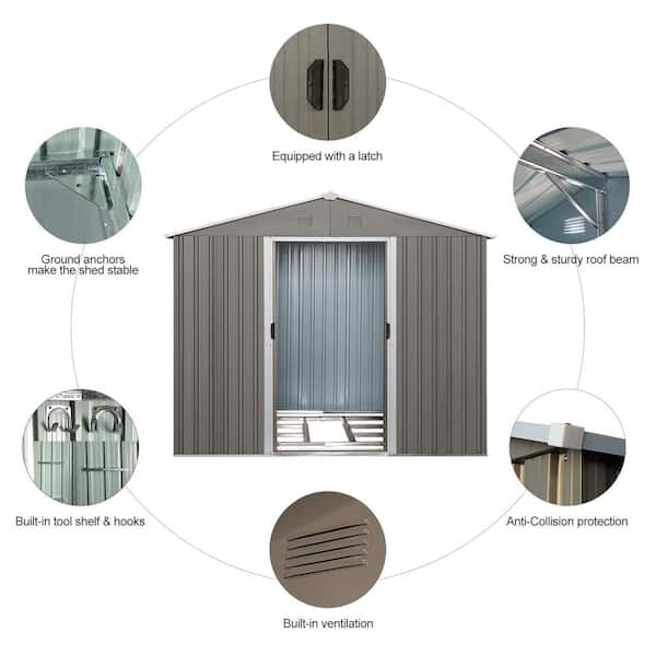 10 ft. W x 8 ft. D Outdoor Metal Storage Shed with Lockable Door, Gray(80 Sq. ft. )