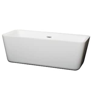 Emily 68.88 in. Acrylic Flatbottom Center Drain Soaking Tub in White