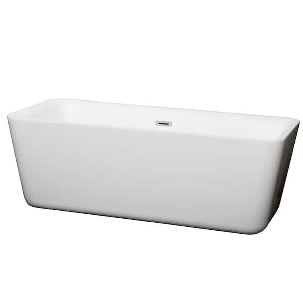 Wyndham Collection Emily 68.88 in. Acrylic Flatbottom Center Drain Soaking Tub in White