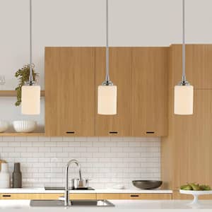 Mod Pod 1-Light Brushed Nickel Hanging Mini Pendant Light Fixture with Frosted Glass Cylinder Shade