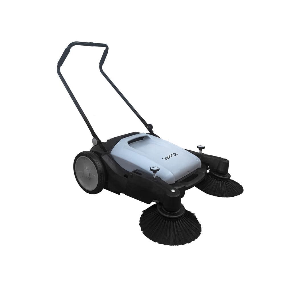 Commercial Walk-Behind Outdoor Hand Push Sweeper - 10.5 Gal. Capacity and 3