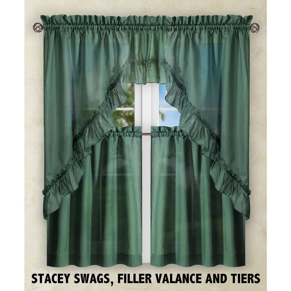 Stacey Green Cotton Polyester Sheer Rod Pocket Window Tier Pair