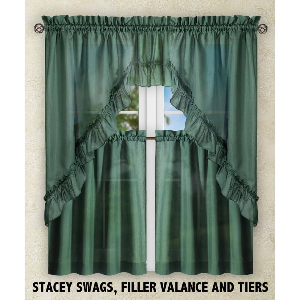 Stacey Harvest Green Ruffled Swag Curtain with Rod Pocket