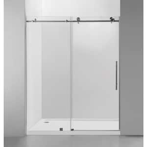 60 in. W x 76 in. H Frameless Soft Close Sliding Shower Door in Brushed Nickel with Explosion-Proof Clear Glass