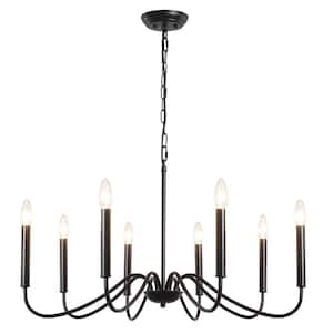 8-Light Black Candle Design Hanging Linear Chandelier Lighting Ceiling Light for Kitchen Island