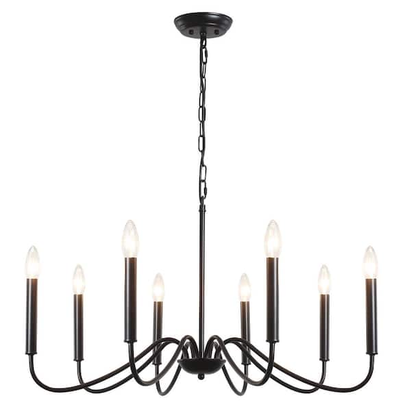 8-Light Black Candle Design Hanging Linear Chandelier Lighting Ceiling Light for Kitchen Island