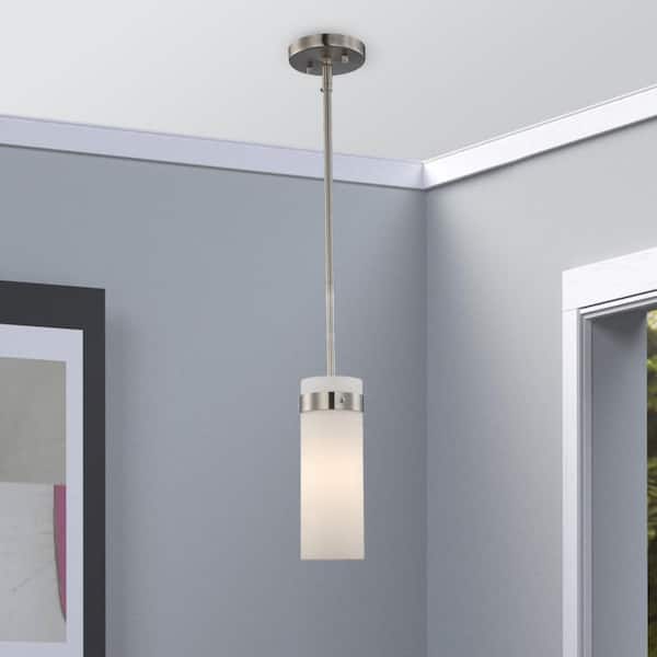 Crosby 1-Light Brushed Nickel Mini Pendant Light Fixture with Frosted Glass Shade