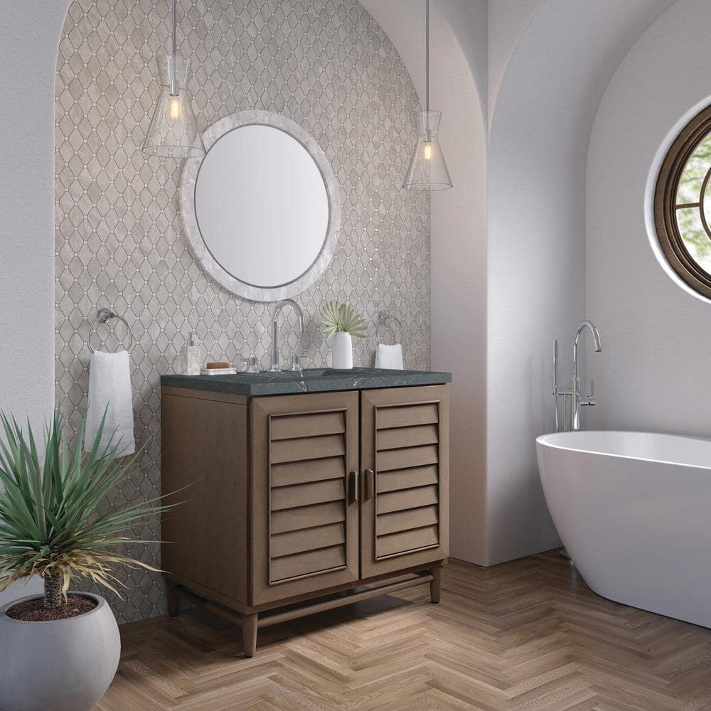 Portland 36.0 in. W x 23.5 in. D x 34.3 in. H Single Bathroom Vanity Whitewashed Walnut and Parisien Bleu Quartz Top price history on PriceWatchPro