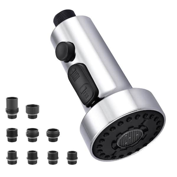 3 Function Kitchen Faucets Head Replacement with 9-Adapters in Polished Chrome