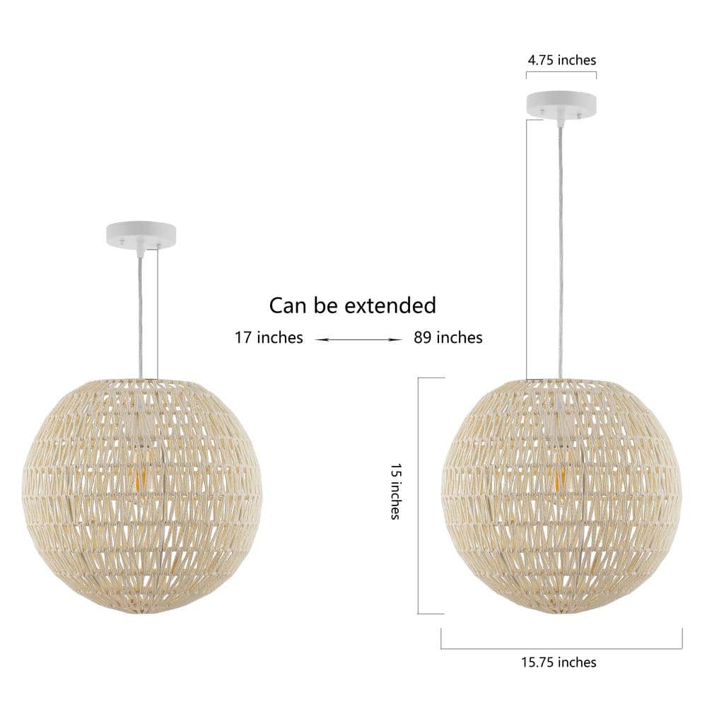 Luna 15.75" Cream Woven Rattan Globe Pendant Light