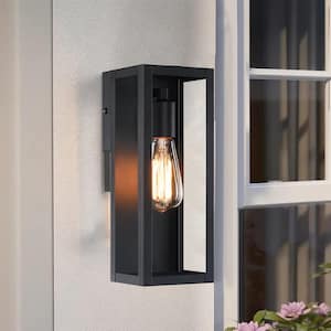 Cali 1-Light 13 in. Outdoor Wall Lantern with Matte Black Finish and Clear glass shade