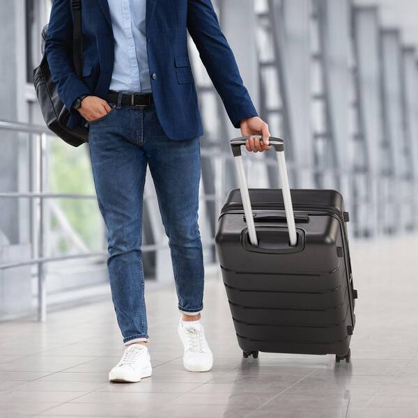 Tatahance 3-Piece Black Plastic Hardside Spinner Luggage Set with