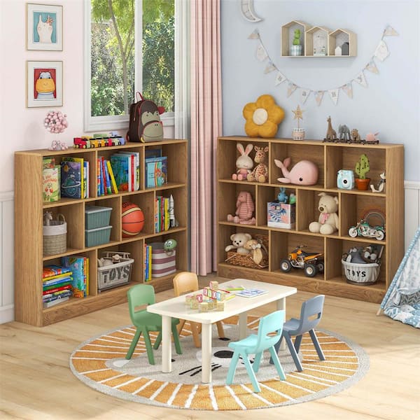 Costway 41 in. Tall Natural Engineered Wood 10-Shelf Standard Bookcase with Anti-Toppling Kit, Sturdy Design