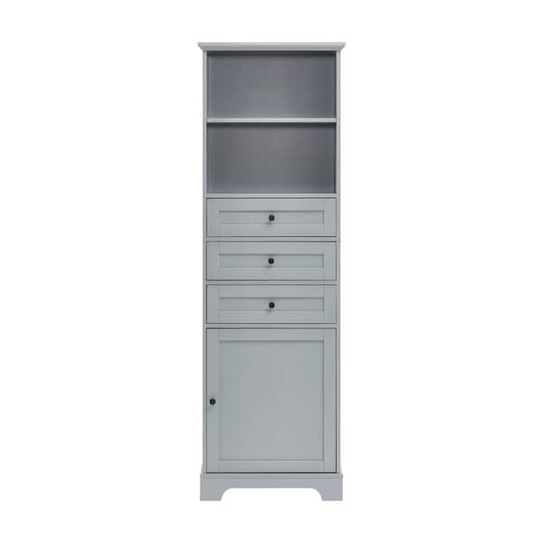 Virubi Tall 22 in. W x 10 in. D x 68.3 in. H Gray Bathroom Linen Cabinet with 3 Drawers and Adjustable Shelf