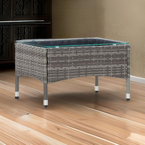 Benjara 23.6 in. Gray Rectangle Wood Coffee Table with Glass Top
