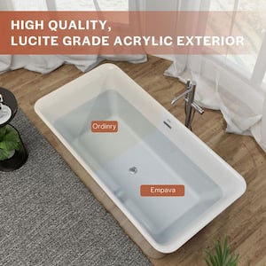 59 in. Acrylic Flatbottom Center Drain Rectangular Freestanding Soaking Bathtub in White with Chrome Overflow and Drain