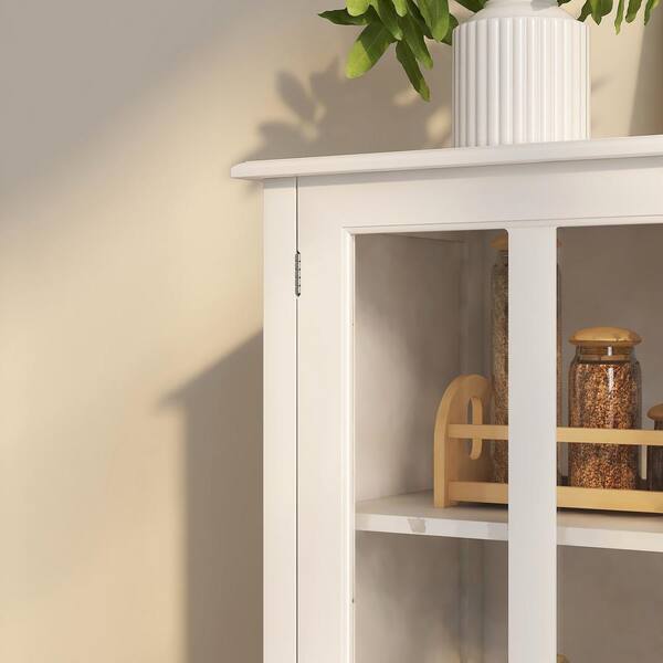 Modern 39.37-in W x 15.55-in D x 35.43-in H in White MDF Assemble Upper Diagonal Kitchen Cabinet with Double Glass Doors
