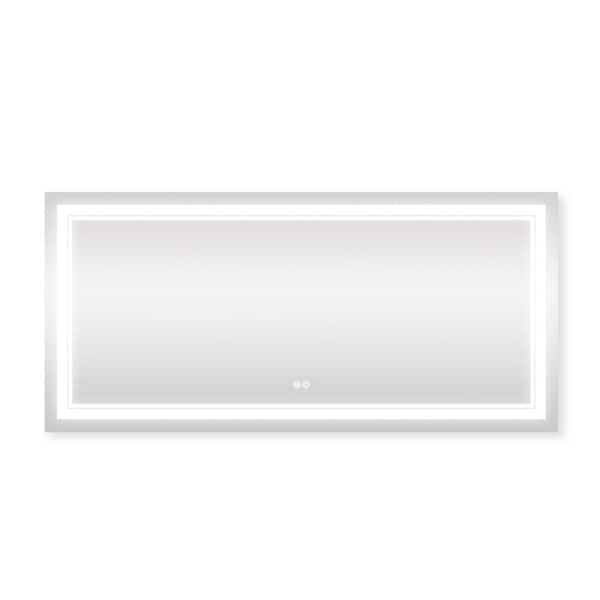 FUNKOL 60 in. W x 28 in. H Rectangular Framed LED Wall Mount Bathroom Vanity Mirror with Anti-Fog Memory Tri-Color Dimmable