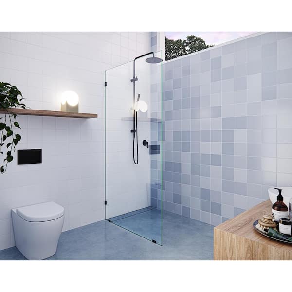 Glass Warehouse 36.5 in. x 78 in. Frameless Fixed Shower Door in Matte Black without Handle