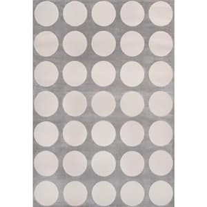 Adrian Modern Geometric Circle Dot High-Low Light Gray/Cream 3 ft. x 5 ft. Area Rug