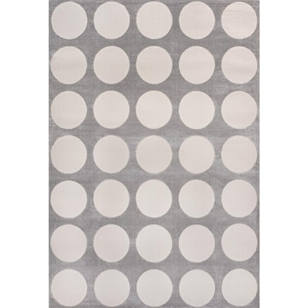 Adrian Modern Geometric Circle Dot High-Low Light Gray/Cream 8 ft. x 10 ft. Area Rug