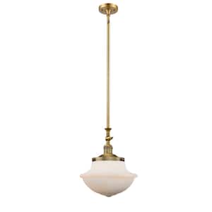 Oxford 1-Light Brushed Brass Shaded Pendant Light with Matte White Glass Shade