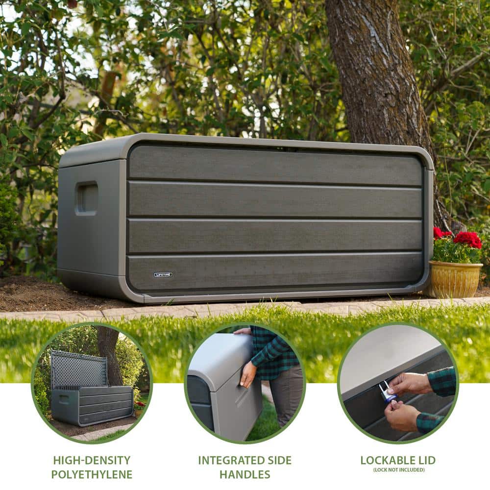 Gray Lockable Plastic Outdoor Storage Deck Box, 136 Gallon