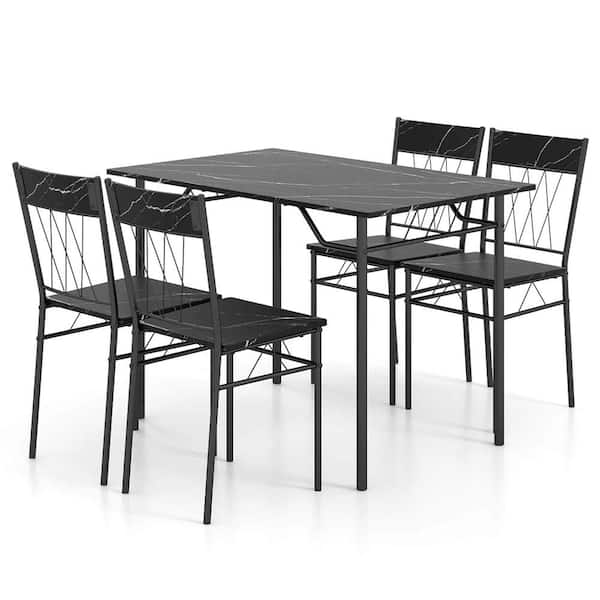5-Piece Black MDF Top Dining Room Set Seats 4