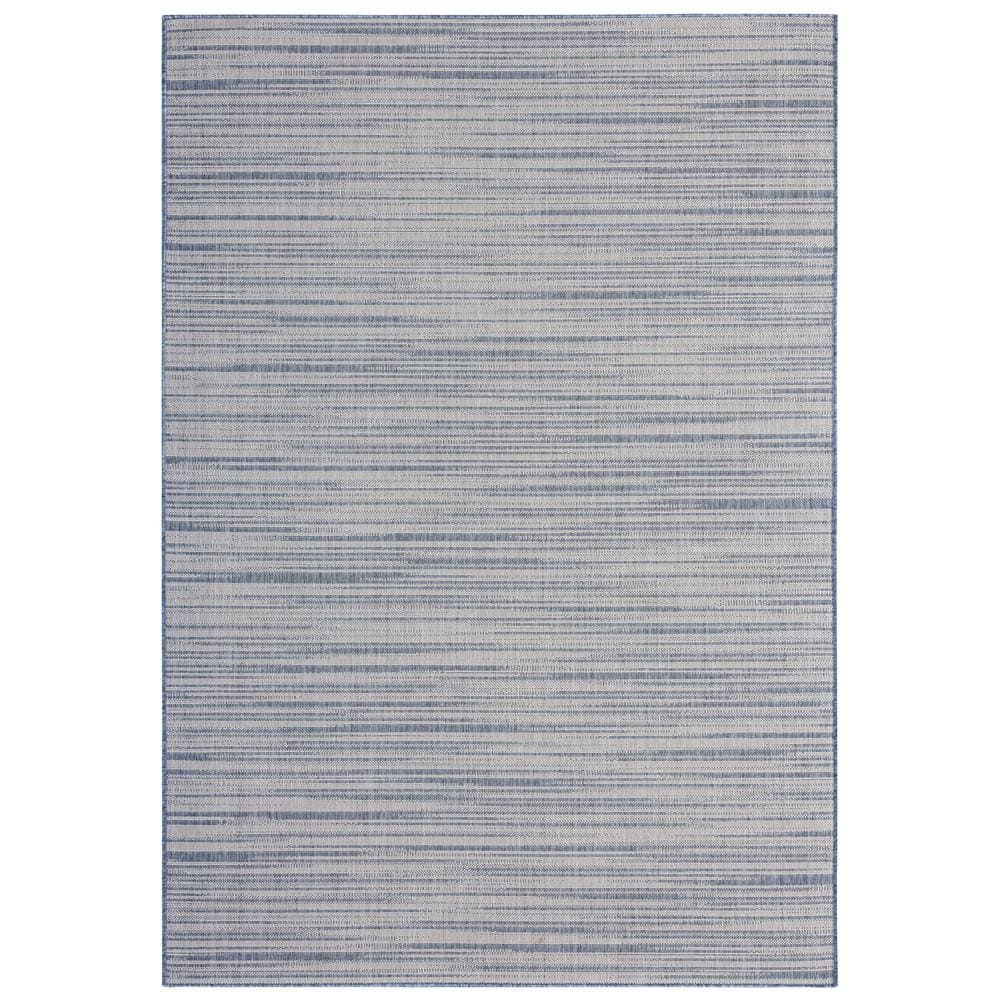 Abstract Blue and Beige Indoor/Outdoor Synthetic Area Rug, 5'2"x7'2"