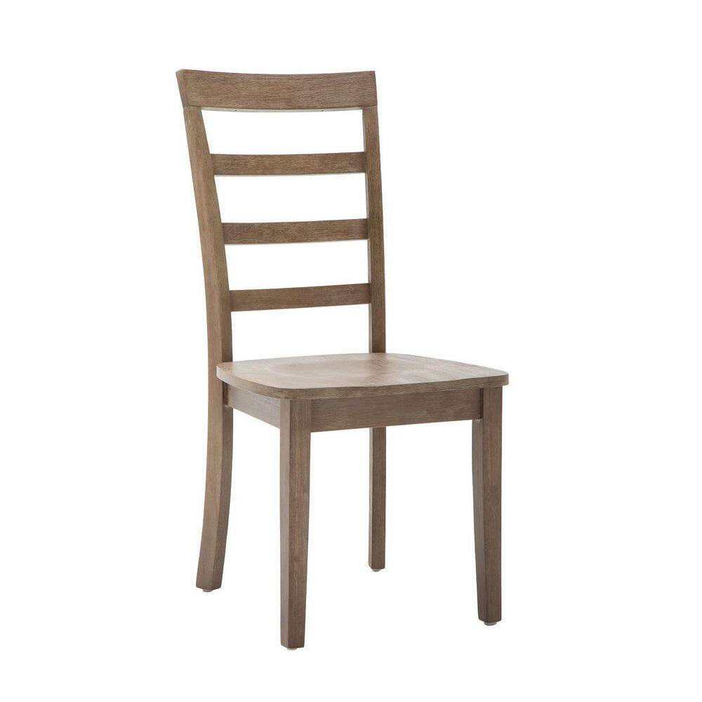 Set of 2 Gray Ladderback Rubberwood Dining Chairs