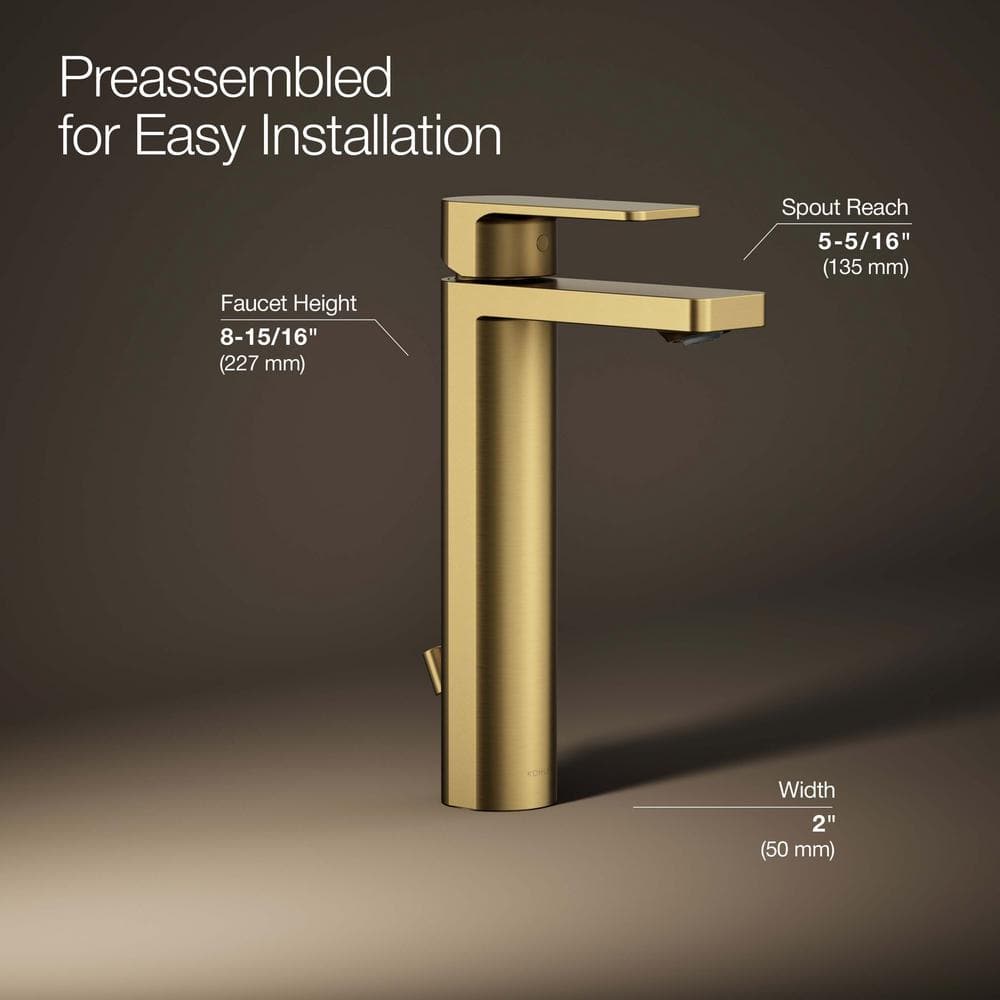 Vibrant Brushed Moderne Brass Tall Single-Handle Bathroom Faucet