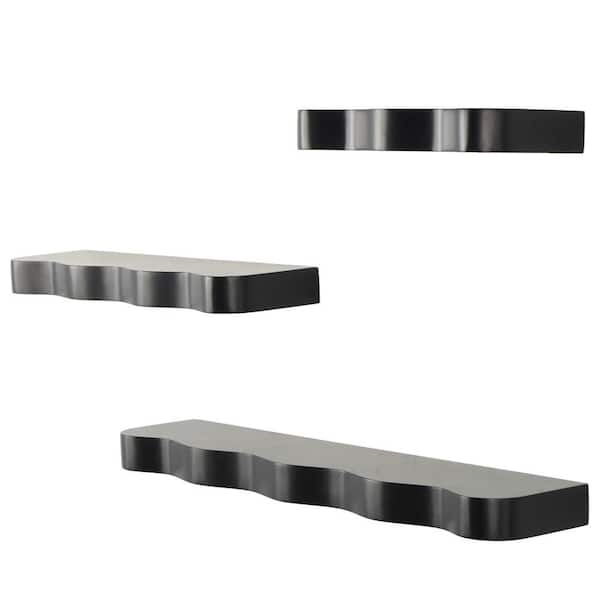 30 in. W x 6 in. D Black Handmade Wood Decorative Wall Shelf with Various Sizes (Set of 3)
