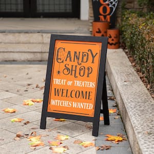 24 in. H Halloween Yard Standing Decor Wooden "Candy Shop" Standing Easel Sign or Hanging Decor (2-Function)