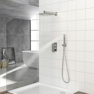 Dual Handle 2-Spray Shower Faucet 12 Inch.Square Shower System with Rough-in Valve in Brushed Nickel