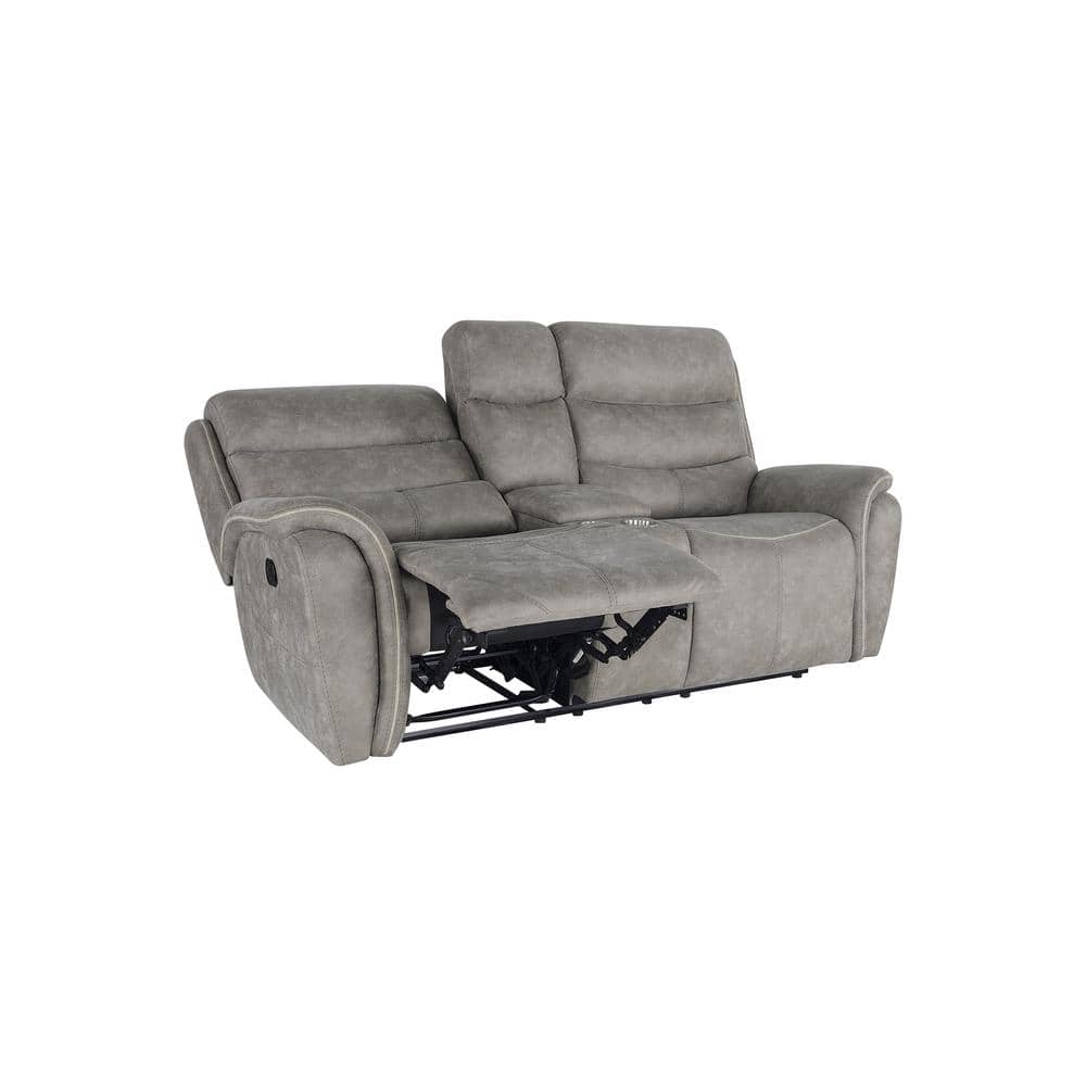 Kamari Gray Fabric Reclining Loveseat with Cup Holder
