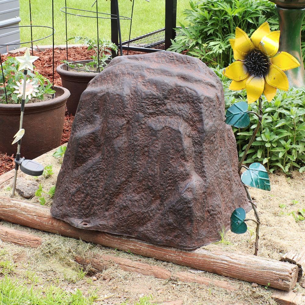 Brown Polyresin Faux Landscape Rock Cover with Metal Stakes