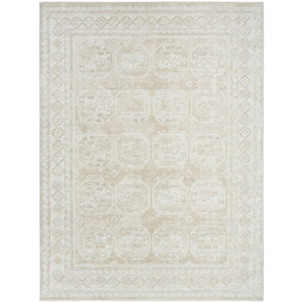 Dekor Ivory Beige 4 ft. x 6 ft. Geometric Traditional Area Rug